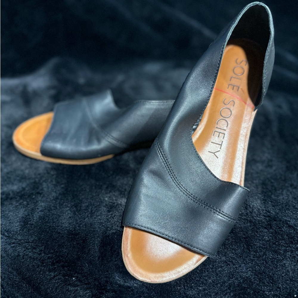 Sole Society Black and Tan Open-Toe Sandals